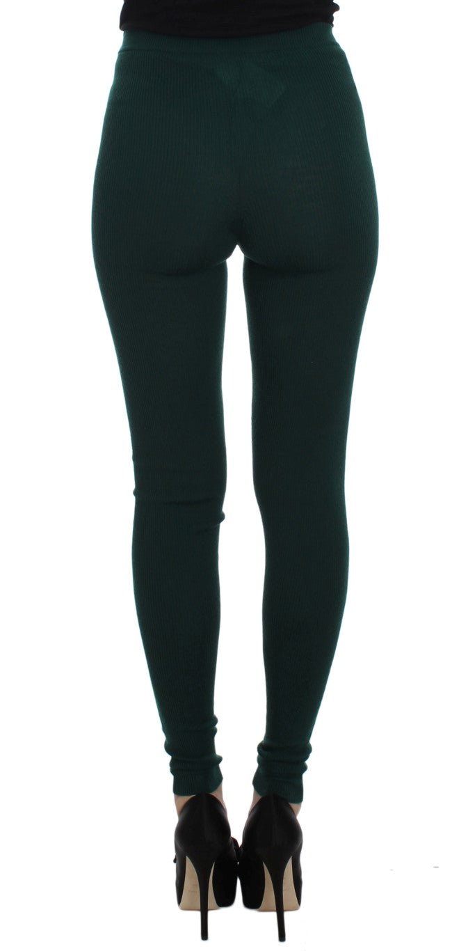 Dolce & Gabbana Grüne Kaschmir-Stretch-Strumpfhose Hose