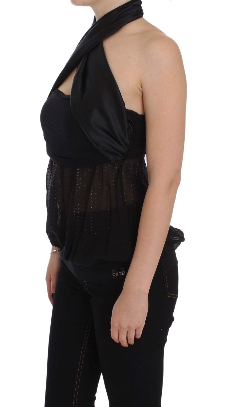 Exte Schwarzer Halsausschnitt Wickeltop Bluse
