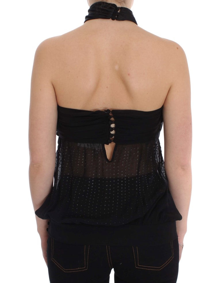 Exte Schwarzer Halsausschnitt Wickeltop Bluse