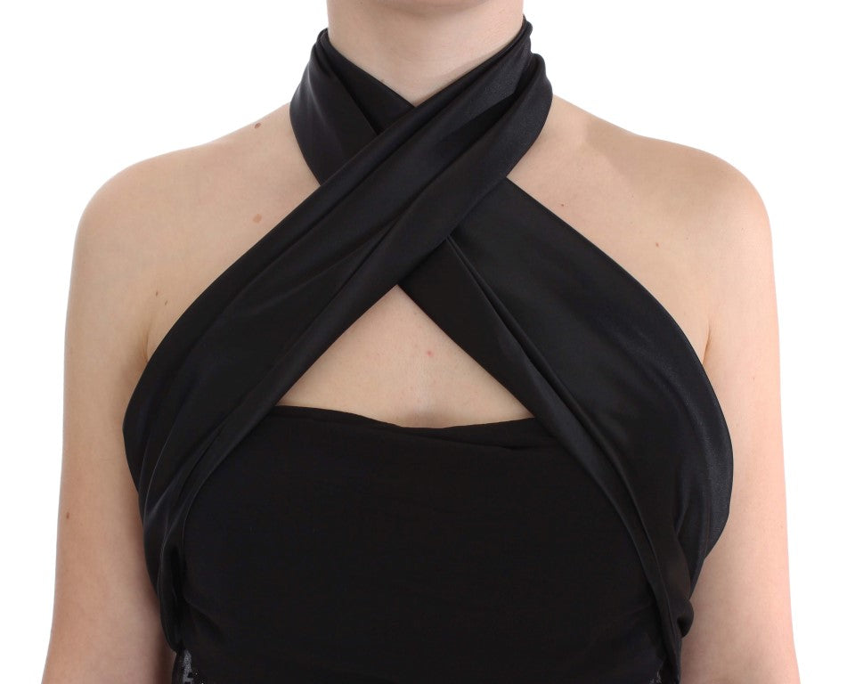 Exte Schwarzer Halsausschnitt Wickeltop Bluse