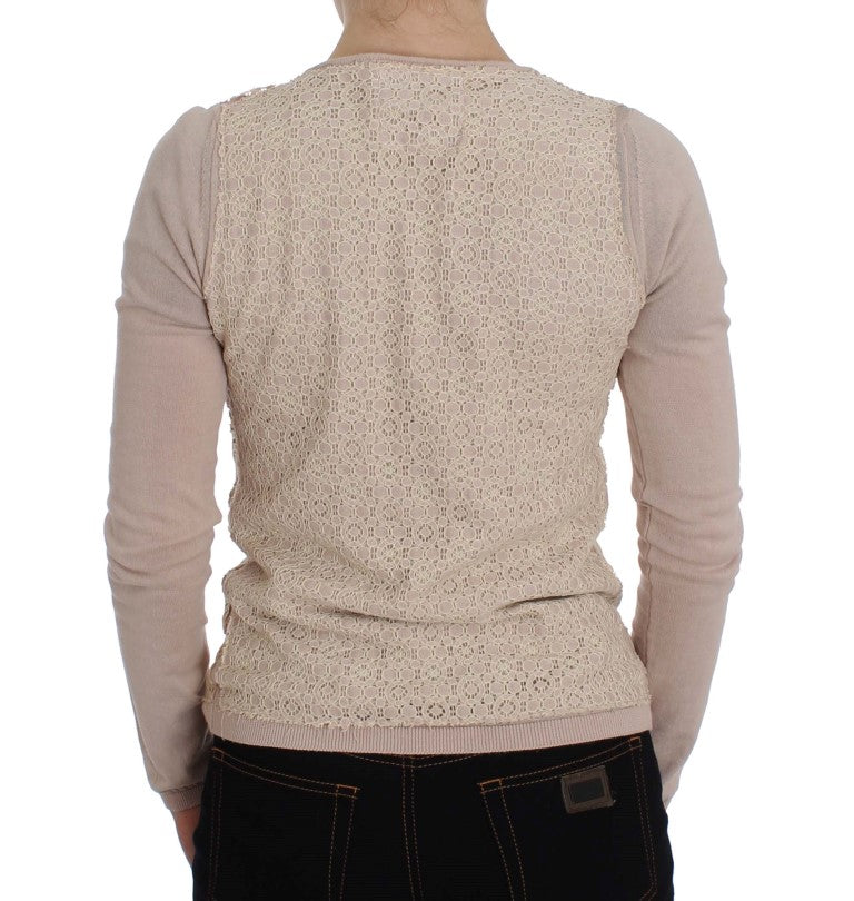 PINK MEMORIES Rosa geblümter Wickelpullover mit Spitze