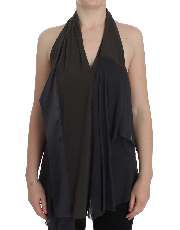 CORA GROPPO Graublaues Stretch-Blusentop