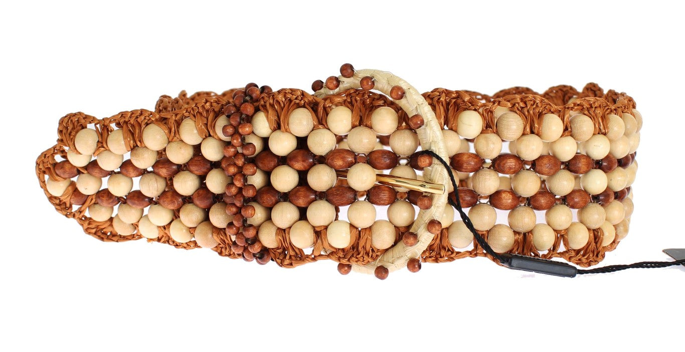 Dolce & Gabbana Brauner Raffia Holz Perlen breiter Taillengürtel