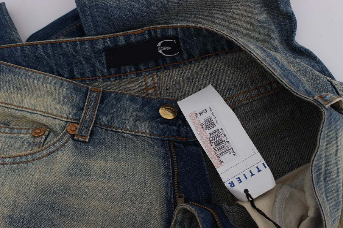 Cavalli Blaue Baumwollwaschung Slim Fit Bootcut Jeans