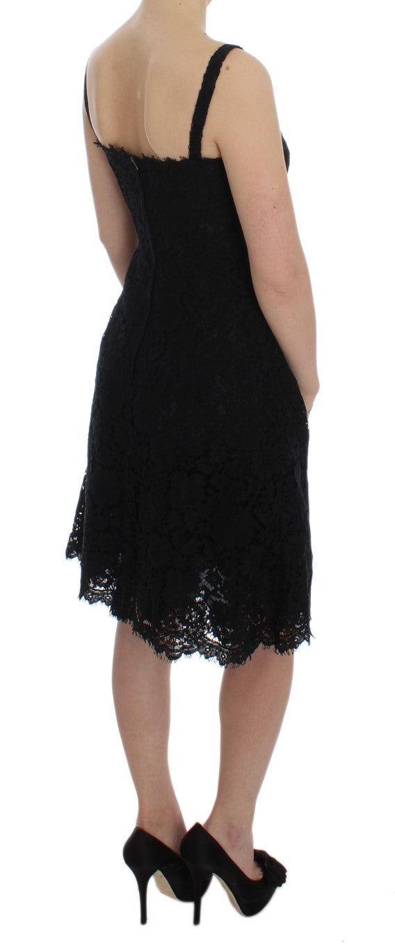 Dolce & Gabbana Schwarzes geblümtes knielanges Spitzen-Shift-Kleid