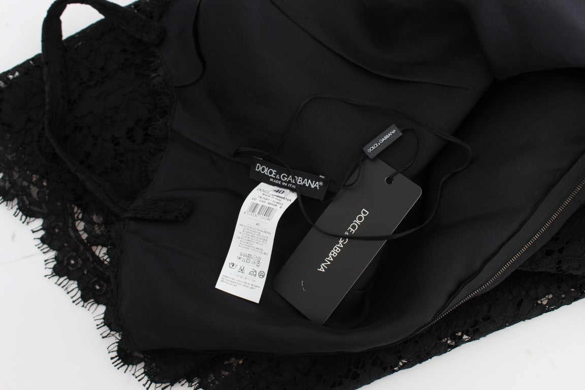 Dolce & Gabbana Schwarzes geblümtes knielanges Spitzen-Shift-Kleid