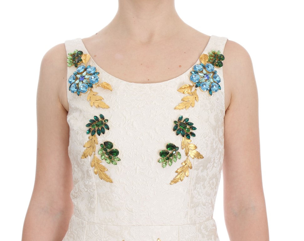 Dolce & Gabbana Weißes Brokat-Kristall-Etuikleid