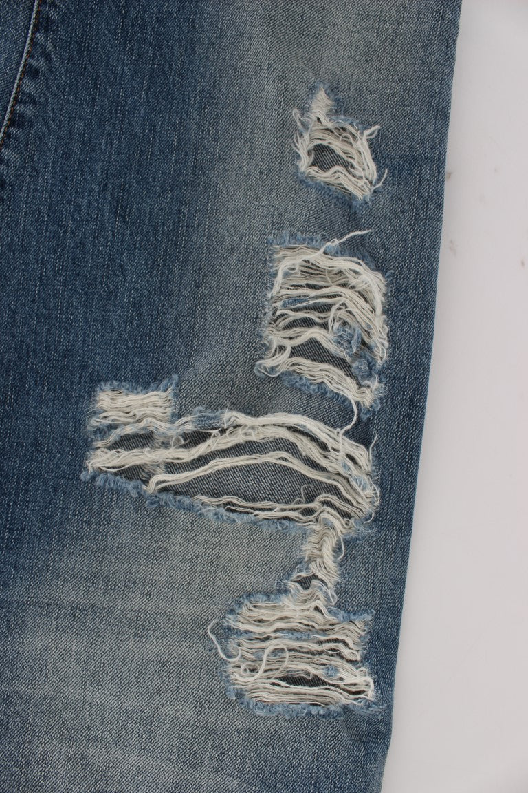 John Galliano Blaue Baumwoll-Boyfriend-Fit-Cropped-Jeans mit Waschung
