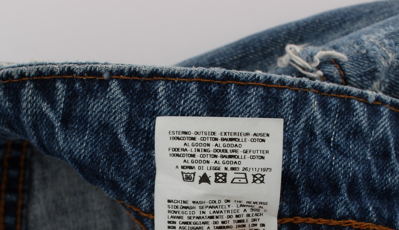 John Galliano Blaue Baumwoll-Boyfriend-Fit-Cropped-Jeans mit Waschung