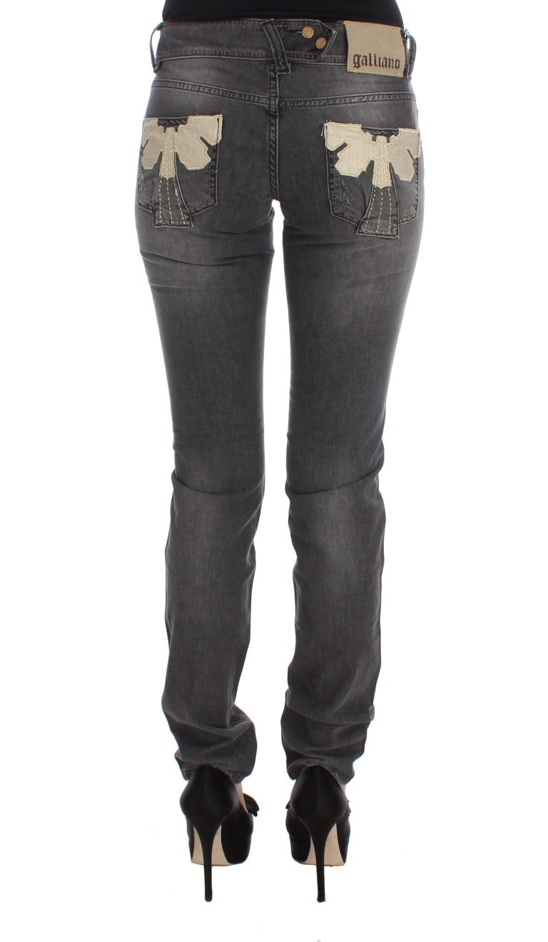 John Galliano Graue Waschung Baumwollmischung Slim Fit Stretch Jeans