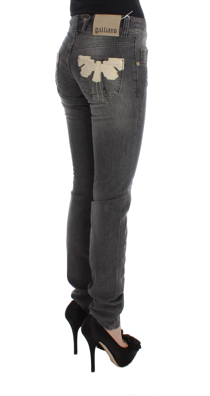 John Galliano Graue Waschung Baumwollmischung Slim Fit Stretch Jeans