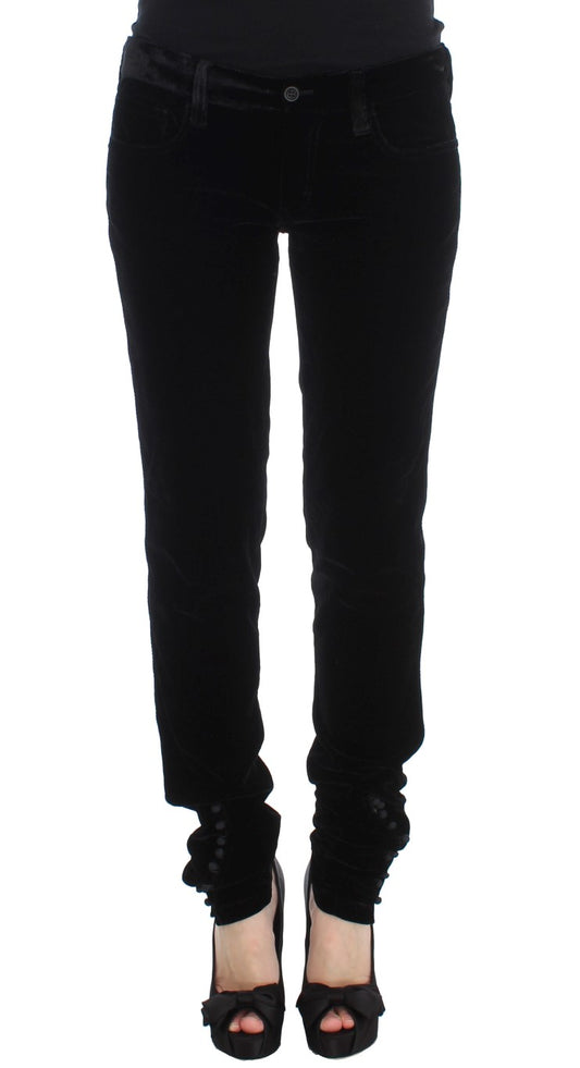 Ermanno Scervino Schwarze Slim Fit-Hose aus Viskosemischung und Samt