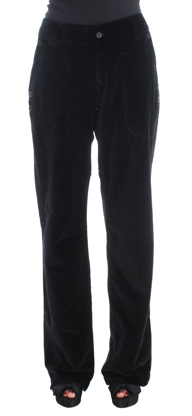 Ermanno Scervino Schwarze Samt-Baumwoll-Hose mit geraden Beinen