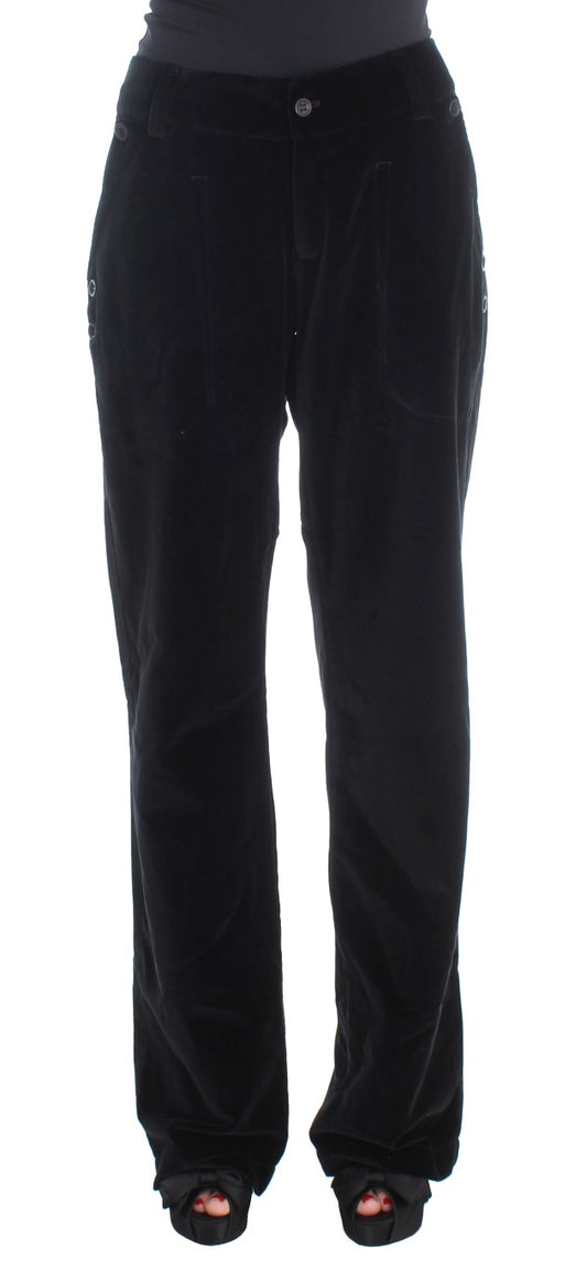 Ermanno Scervino Schwarze Samt-Baumwoll-Hose mit geraden Beinen