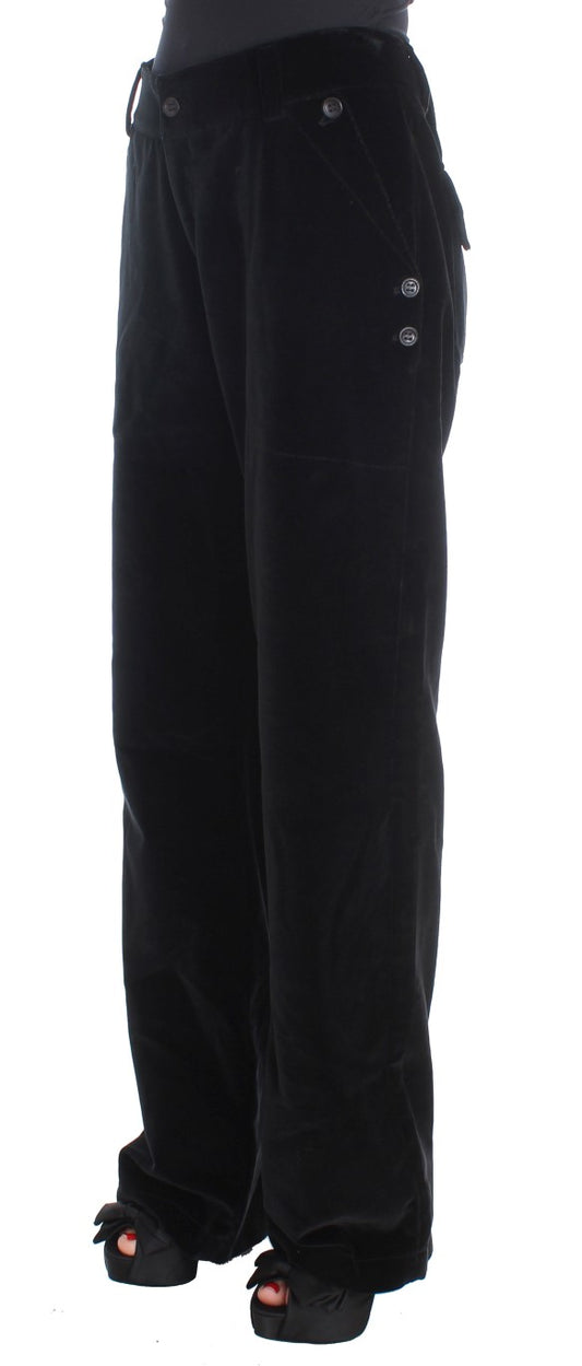 Ermanno Scervino Schwarze Samt-Baumwoll-Hose mit geraden Beinen