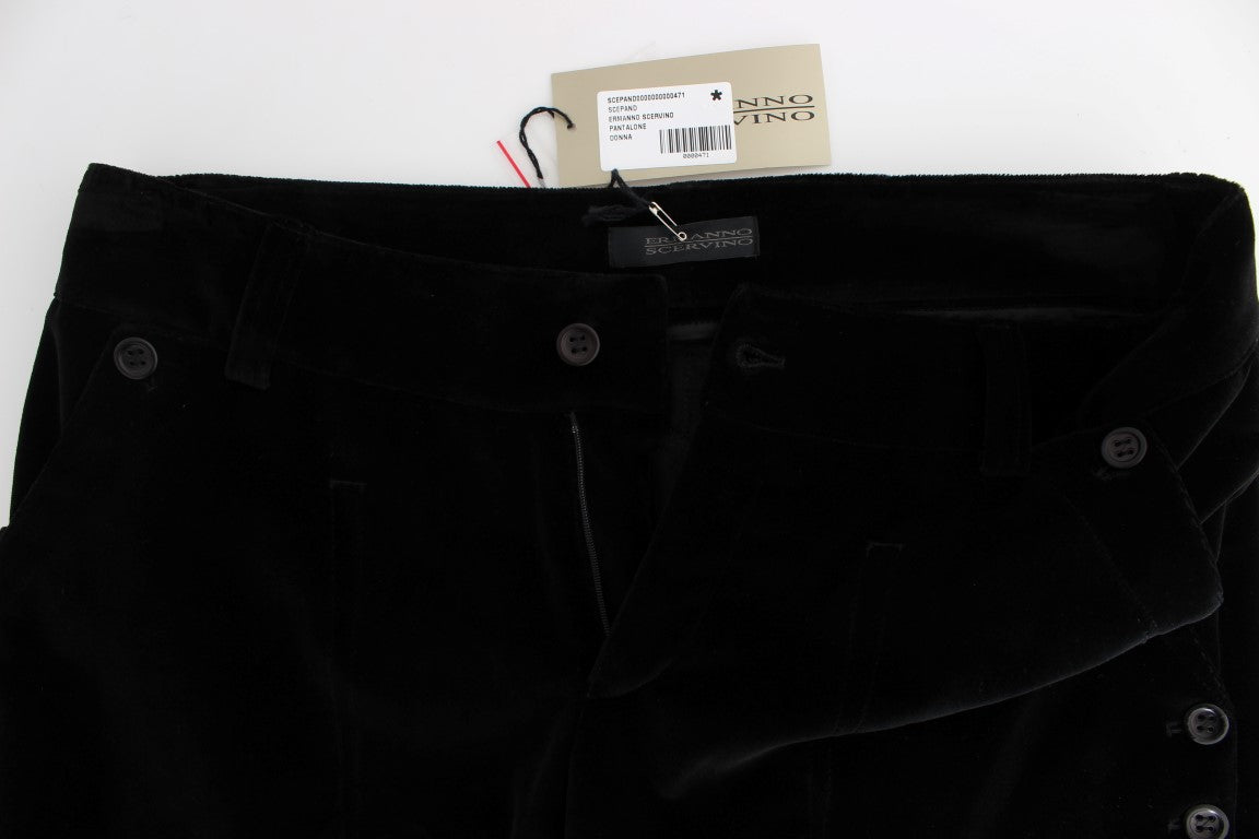 Ermanno Scervino Schwarze Samt-Baumwoll-Hose mit geraden Beinen