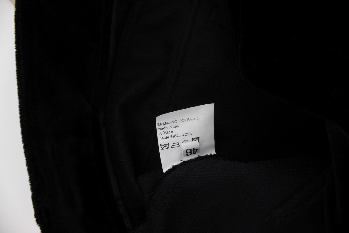 Ermanno Scervino Schwarze Samt-Baumwoll-Hose mit geraden Beinen