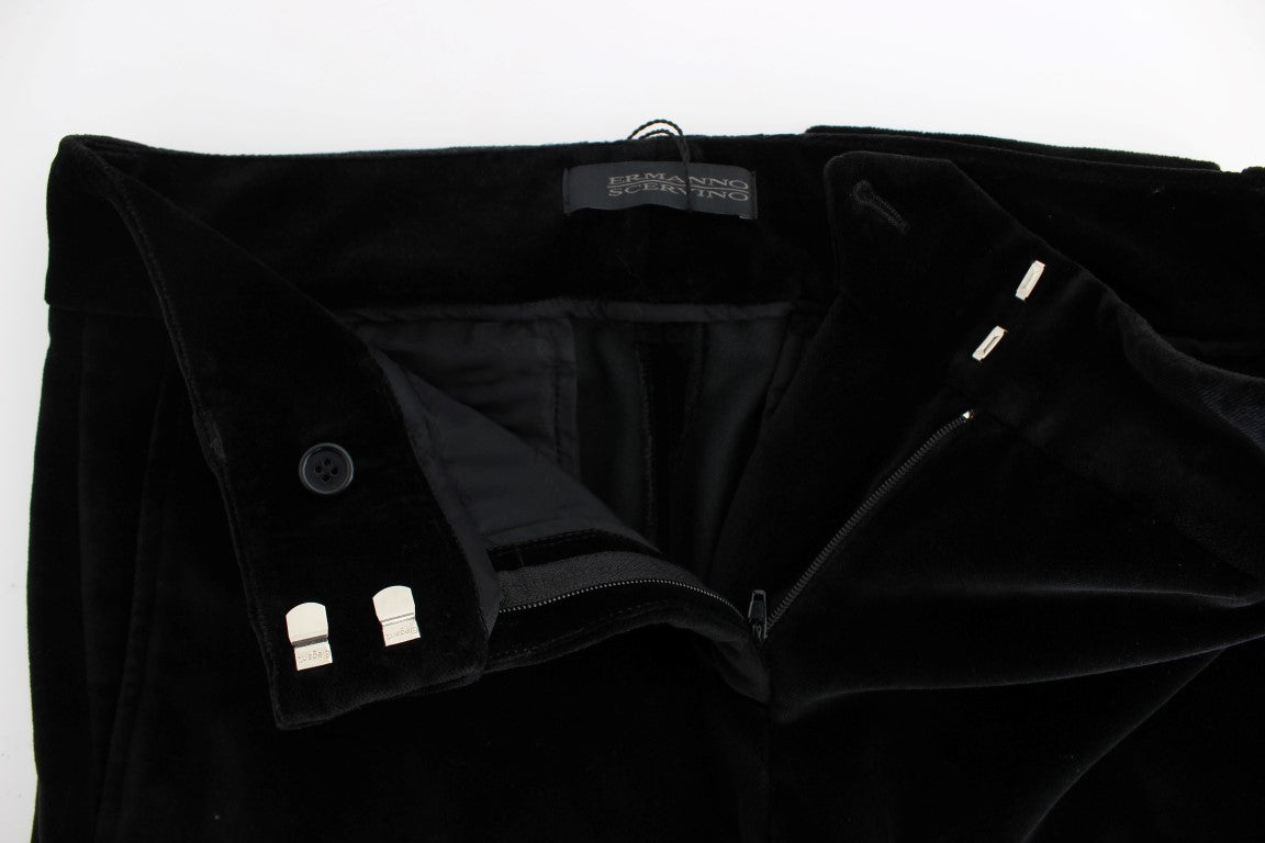 Ermanno Scervino Schwarze Samt-Baumwoll-Hose mit geraden Beinen