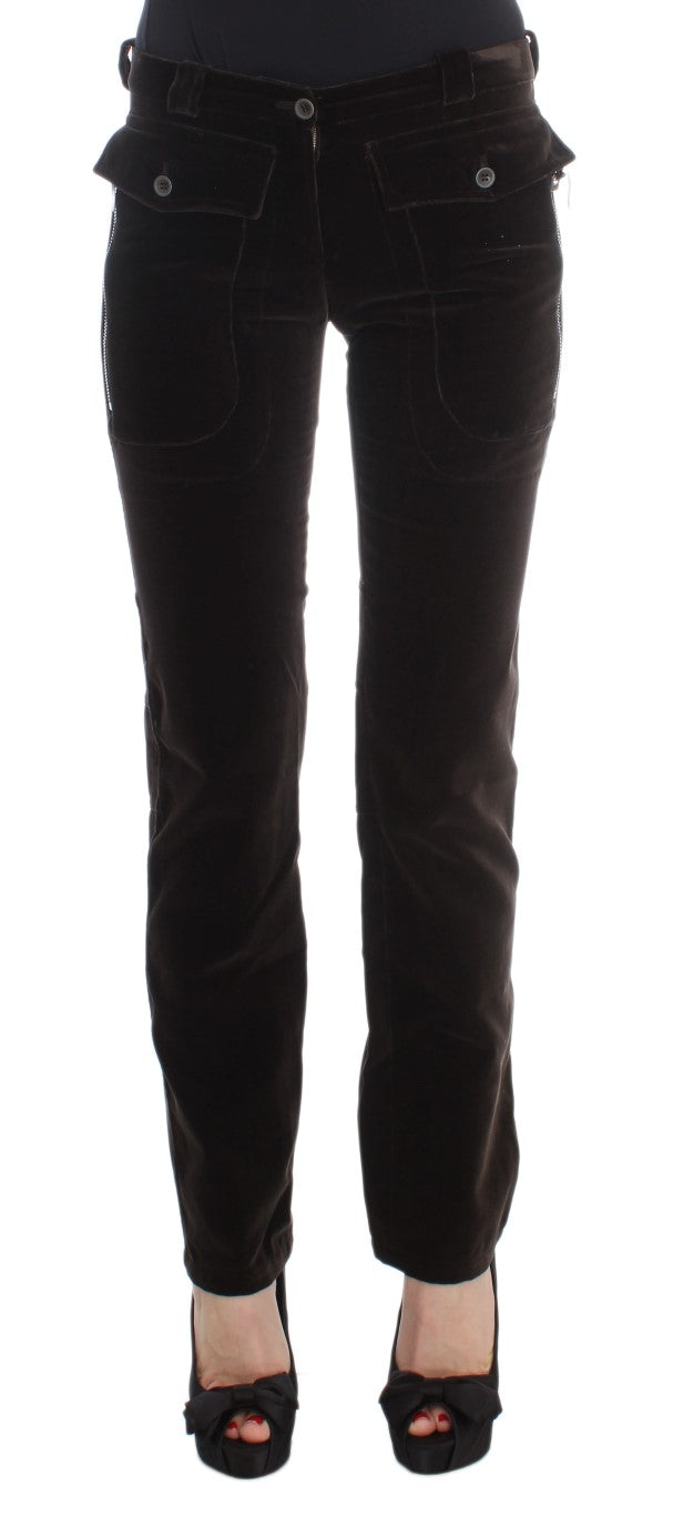 Ermanno Scervino Braune Baumwolle Samt Reißverschlüsse Slim Fit Hose