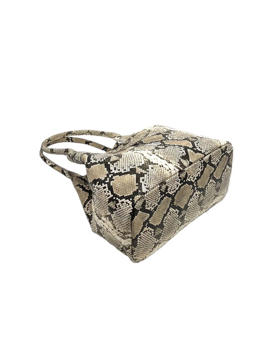 Damen-Shopper aus echtem Leder mit Schlangenprint, mittel