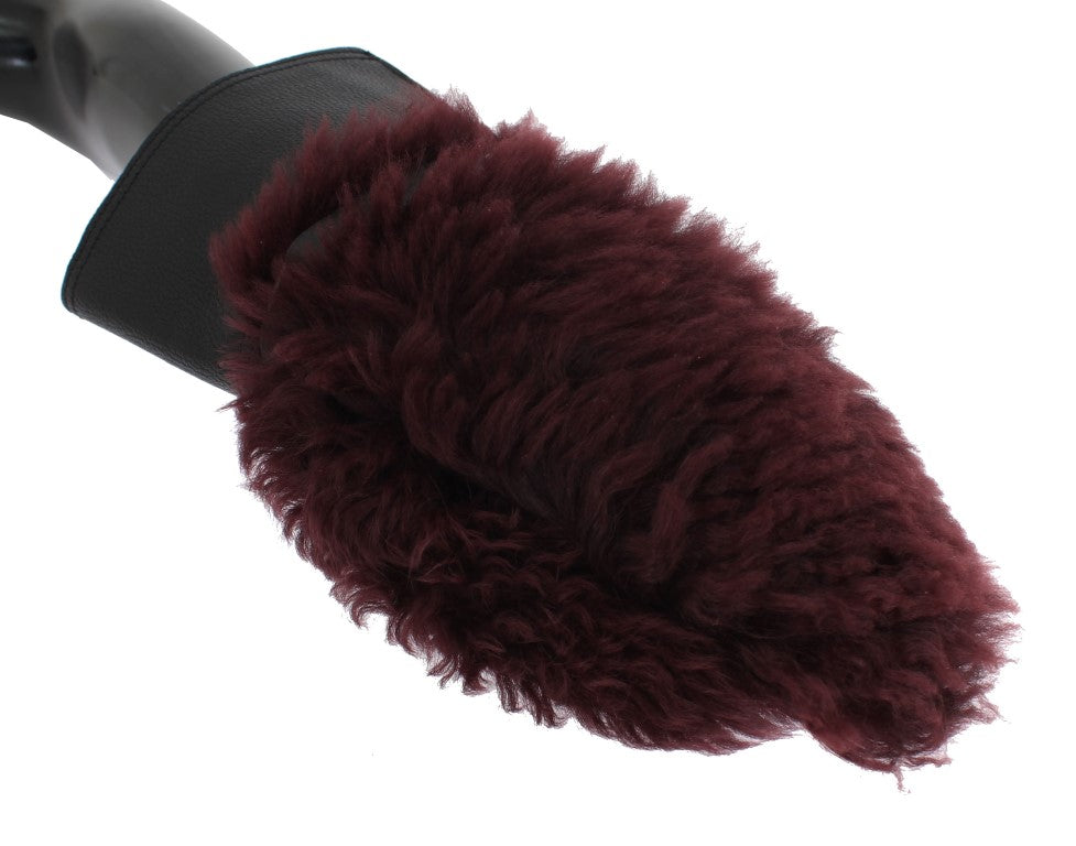 Dolce & Gabbana Schwarz Leder Bordeaux Shearling Handschuhe