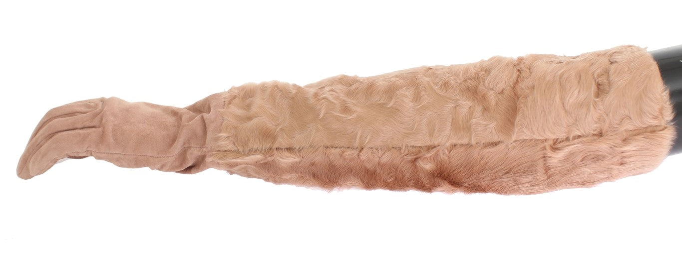 Dolce & Gabbana Beige Wildleder Xiangao Pelz Ellenbogenhandschuhe