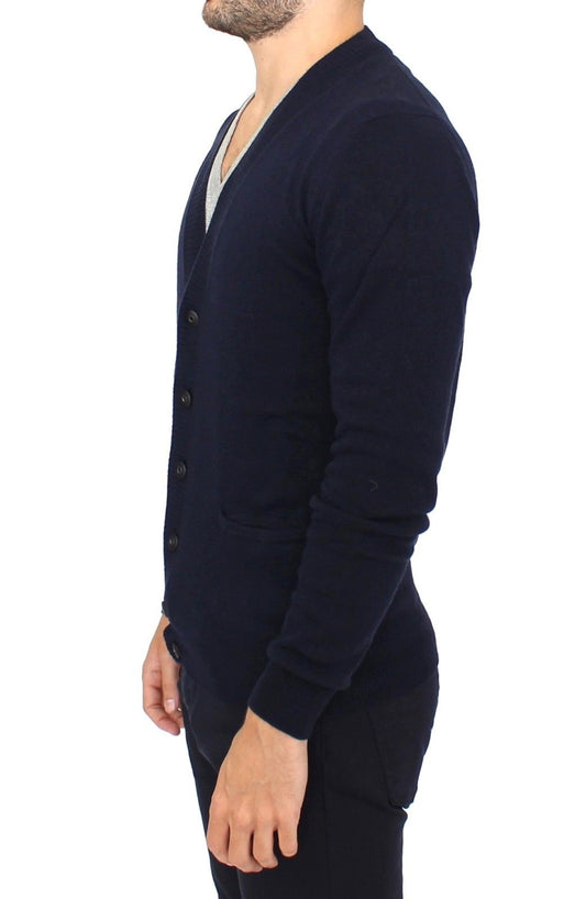 Ermanno Scervino Blaue Woll-Kaschmir-Strickjacke Pullover