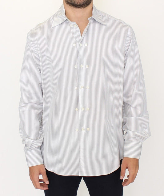 Ermanno Scervino Weiß-grau gestreiftes Regular Fit Freizeithemd