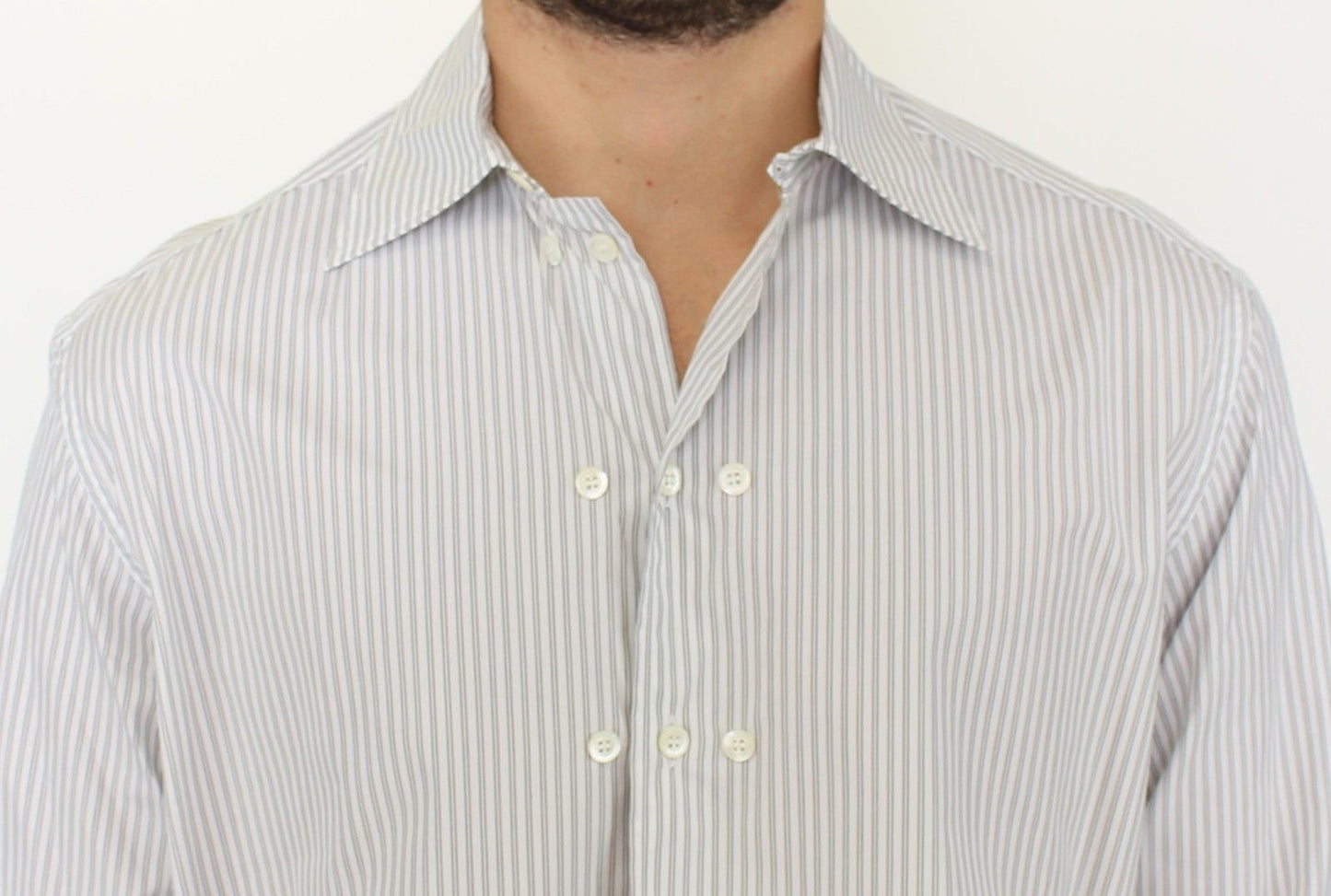 Ermanno Scervino Weiß-grau gestreiftes Regular Fit Freizeithemd
