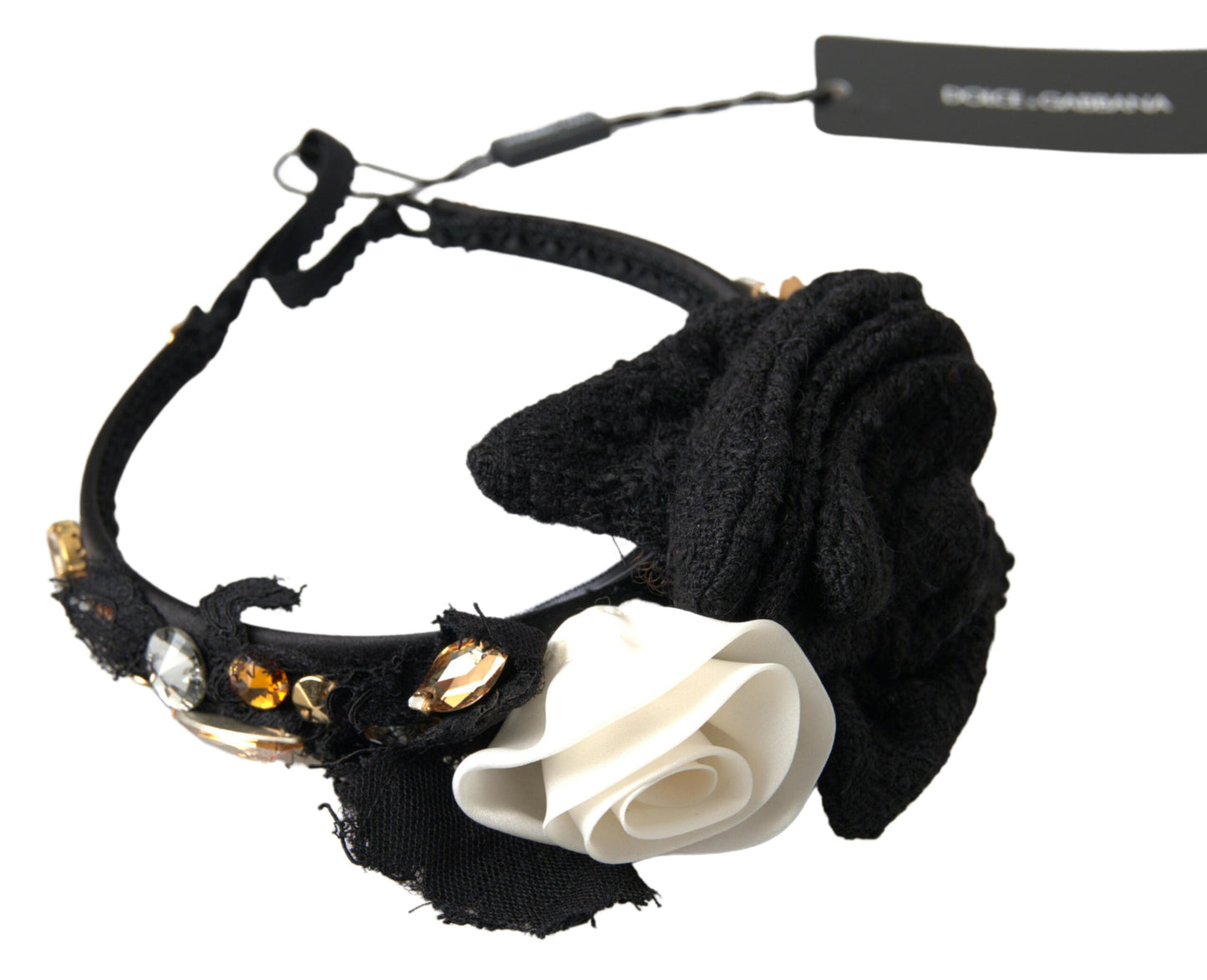 Dolce & Gabbana Diadem Stirnband Tiara Weiß Rose Kristall Haar Gold
