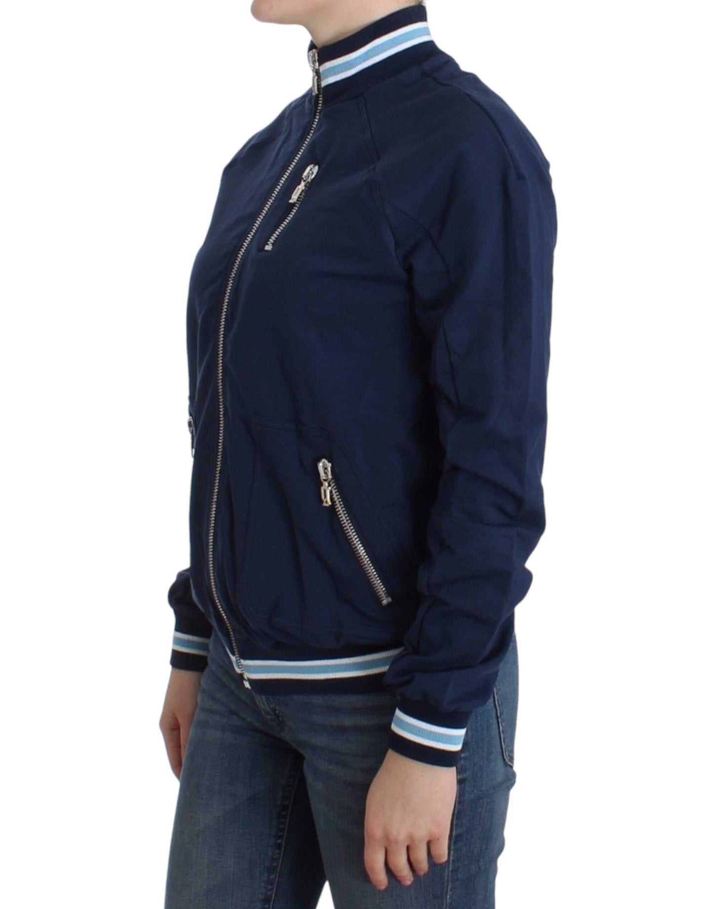 John Galliano Blaue Strickjacke aus Baumwolle mit Reißverschluss