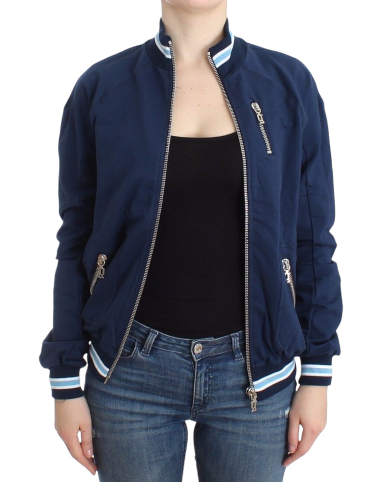 John Galliano Blaue Strickjacke aus Baumwolle mit Reißverschluss