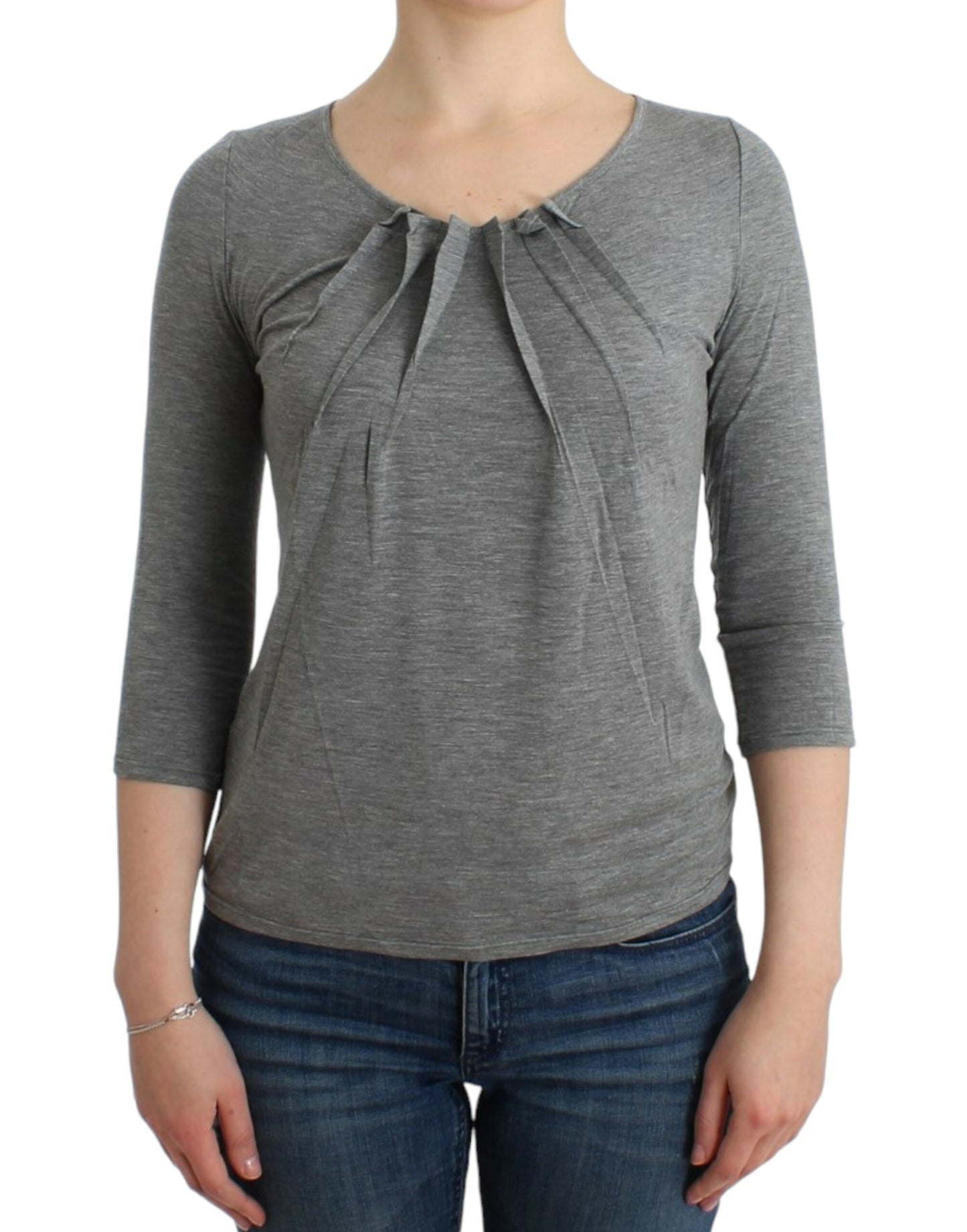 Cavalli Graues 3/4-Ärmel-Pullover-Top