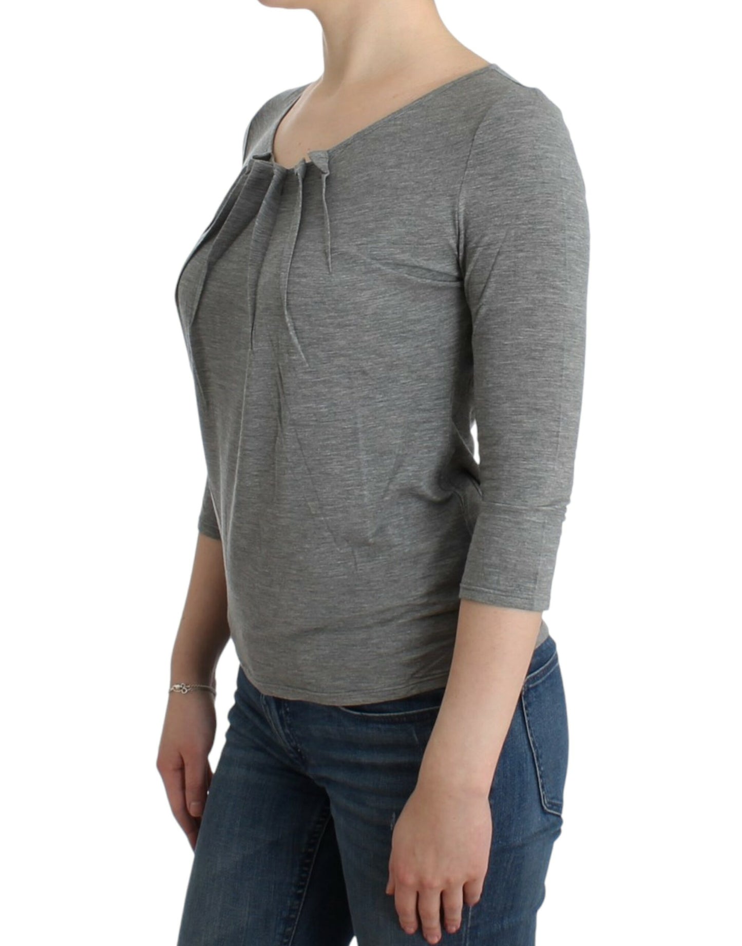 Cavalli Graues 3/4-Ärmel-Pullover-Top