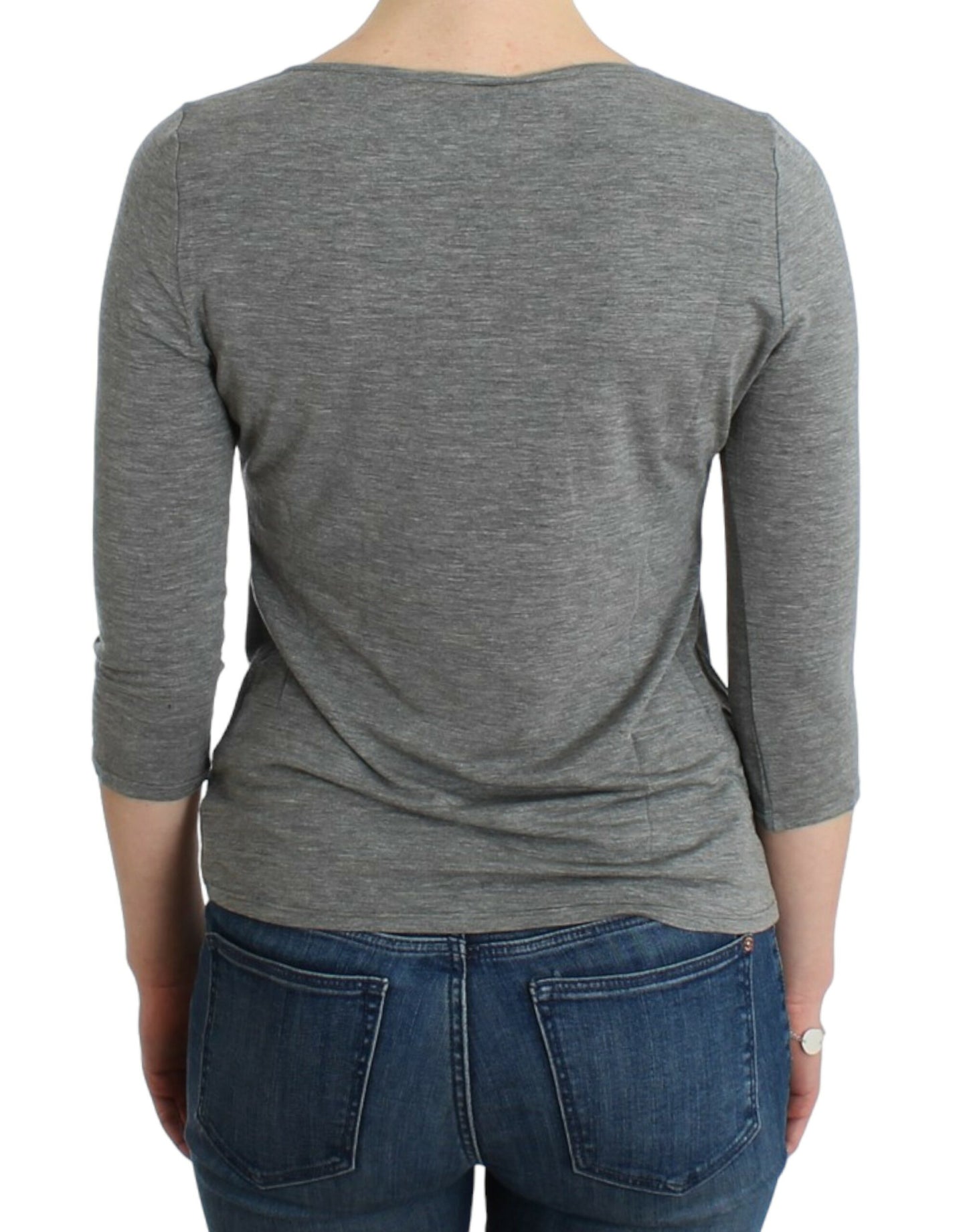 Cavalli Graues 3/4-Ärmel-Pullover-Top