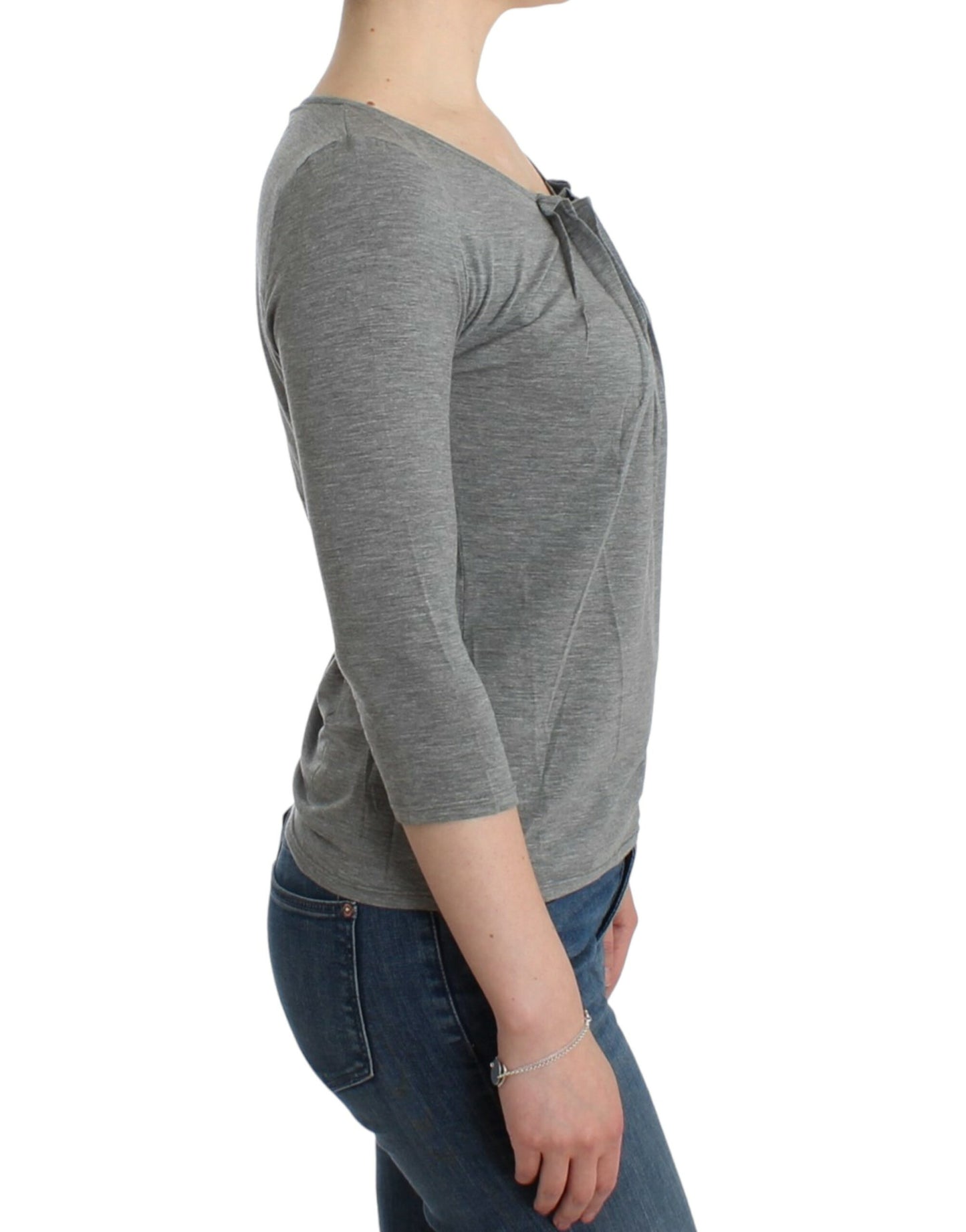 Cavalli Graues 3/4-Ärmel-Pullover-Top