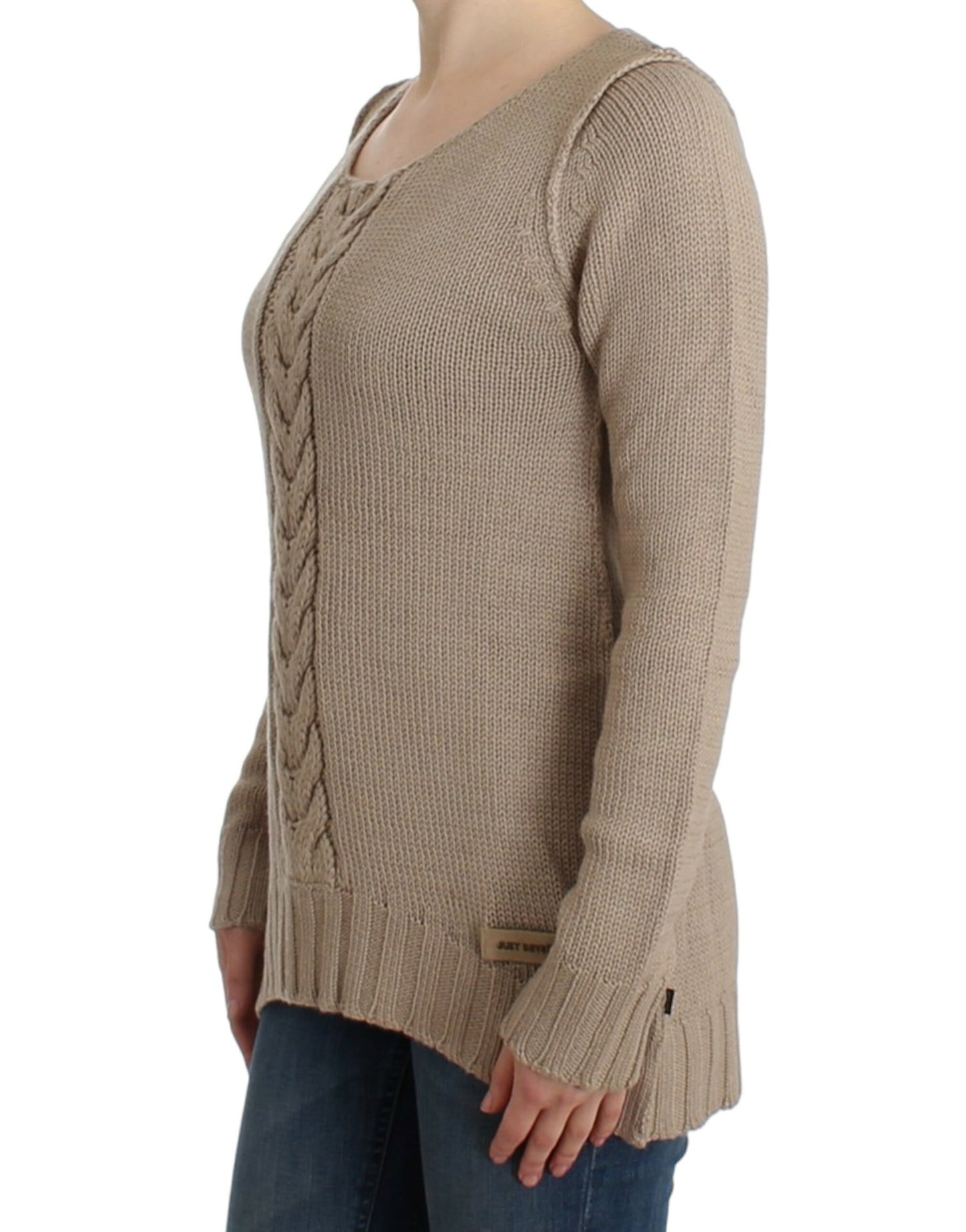 Cavalli Beigefarbener Pullover aus gestrickter Wolle