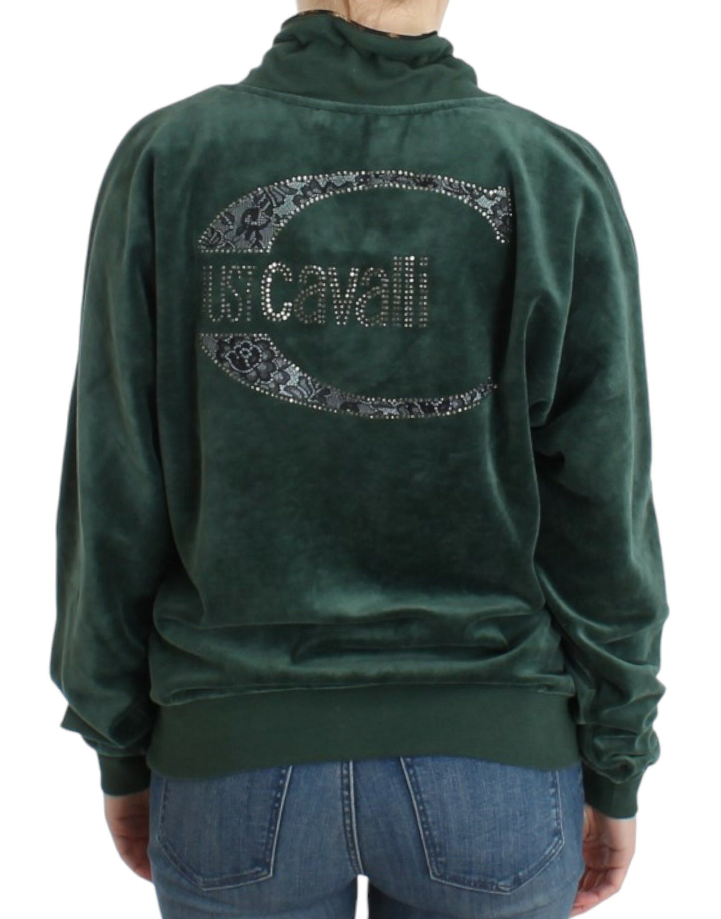 Cavalli Grüner Baumwollpullover aus Samt