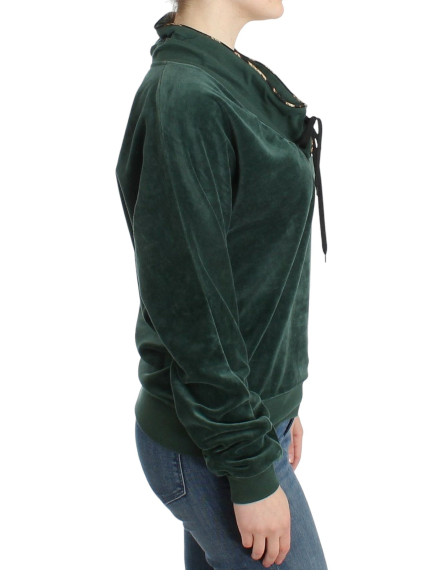 Cavalli Grüner Baumwollpullover aus Samt