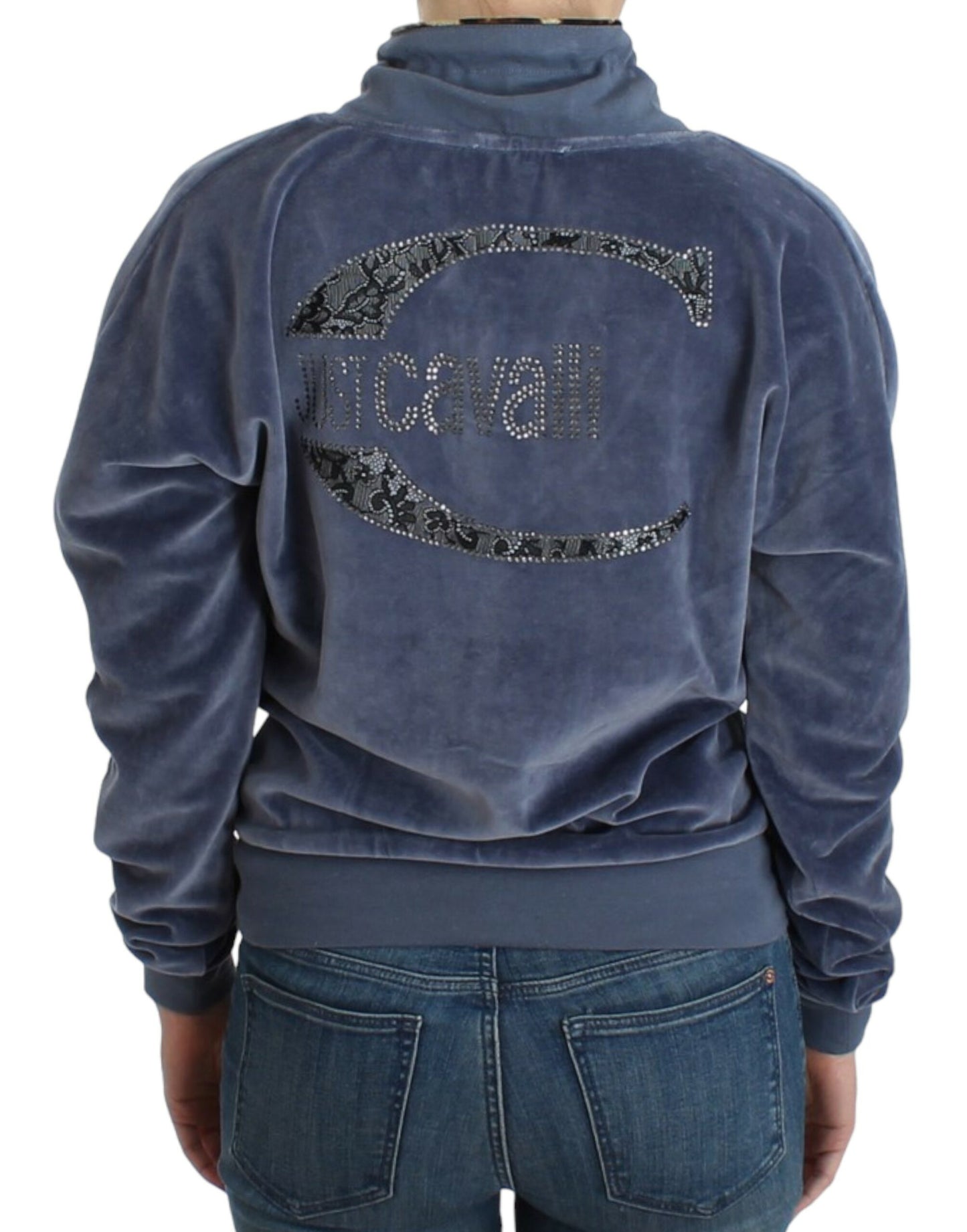Cavalli Blauer Baumwollpullover aus Samt