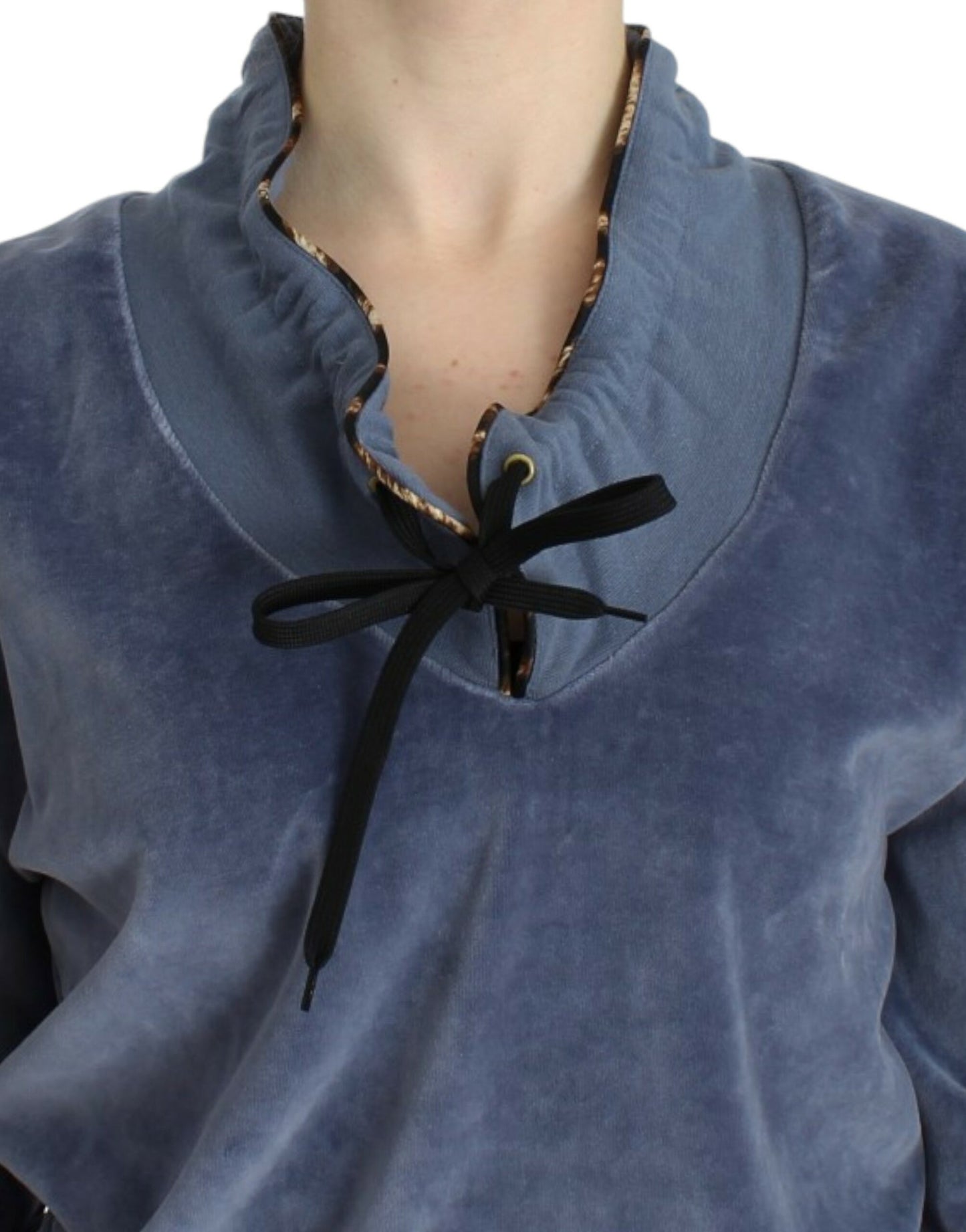 Cavalli Blauer Baumwollpullover aus Samt