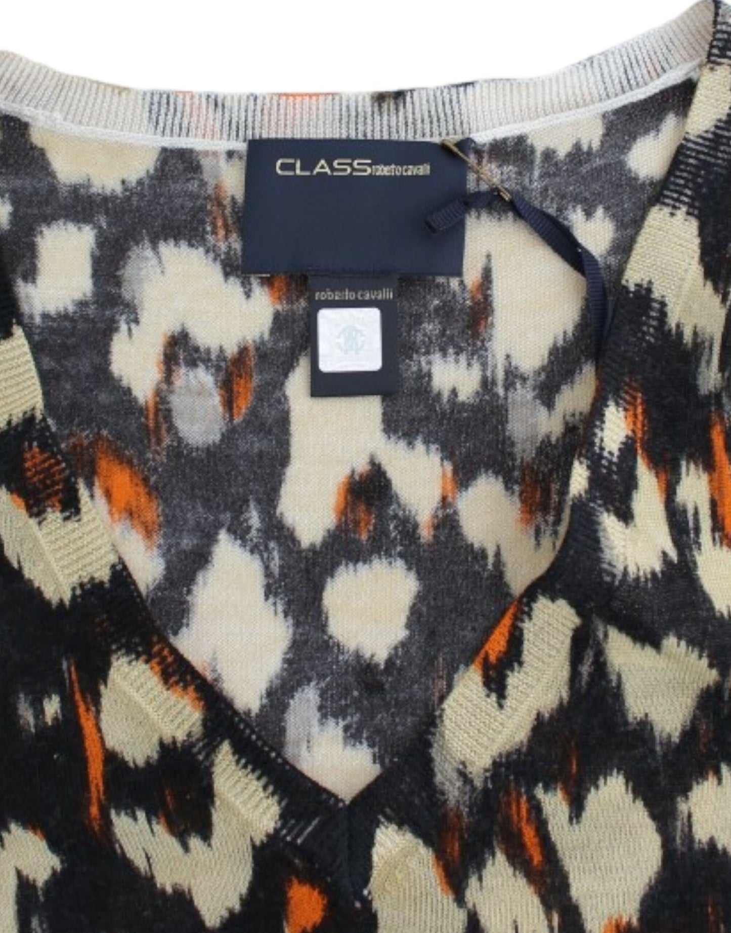 Cavalli Multicolor Wollpullover mit V-Ausschnitt