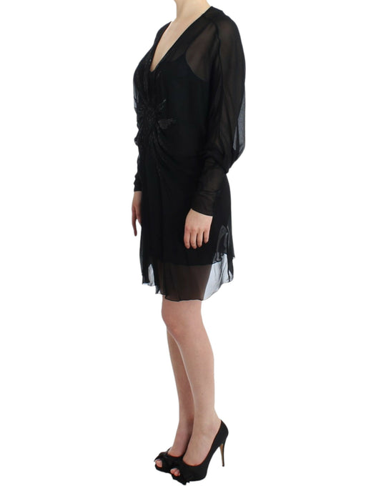 Cavalli Schwarzes langärmeliges Seidenkleid