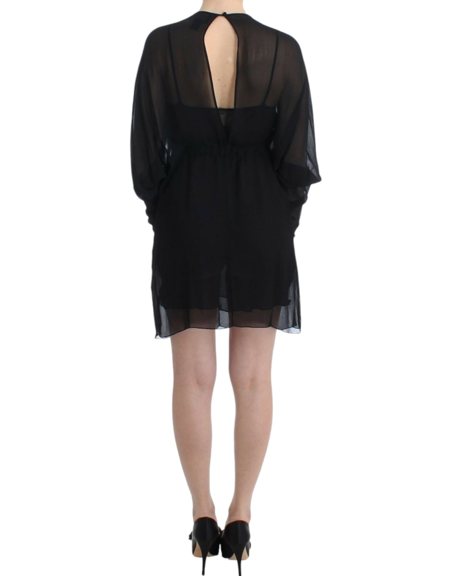 Cavalli Schwarzes langärmeliges Seidenkleid