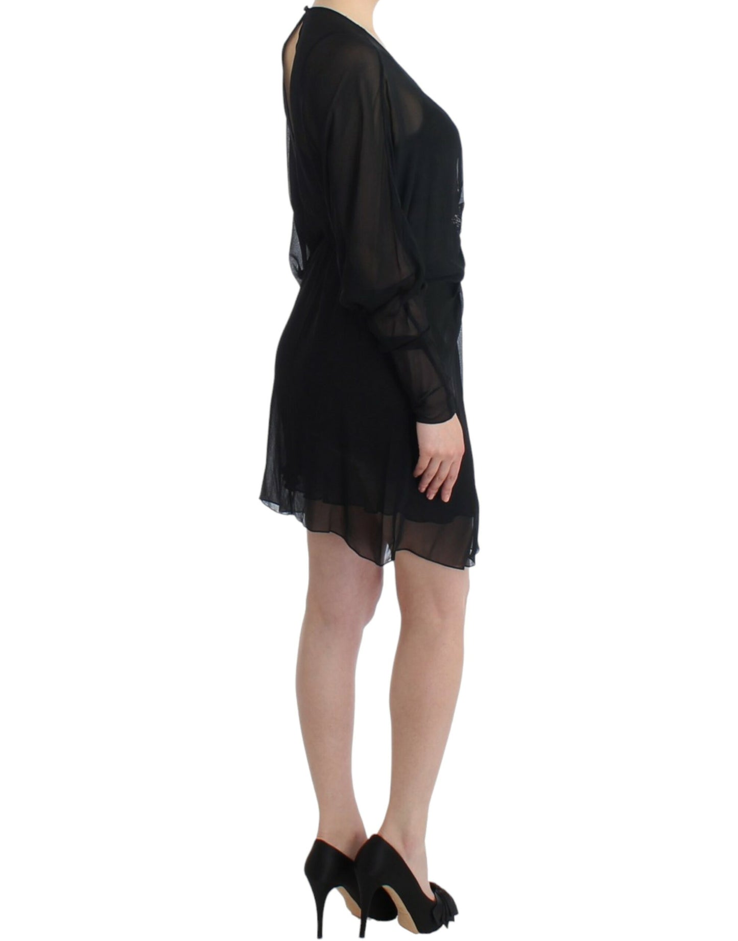 Cavalli Schwarzes langärmeliges Seidenkleid