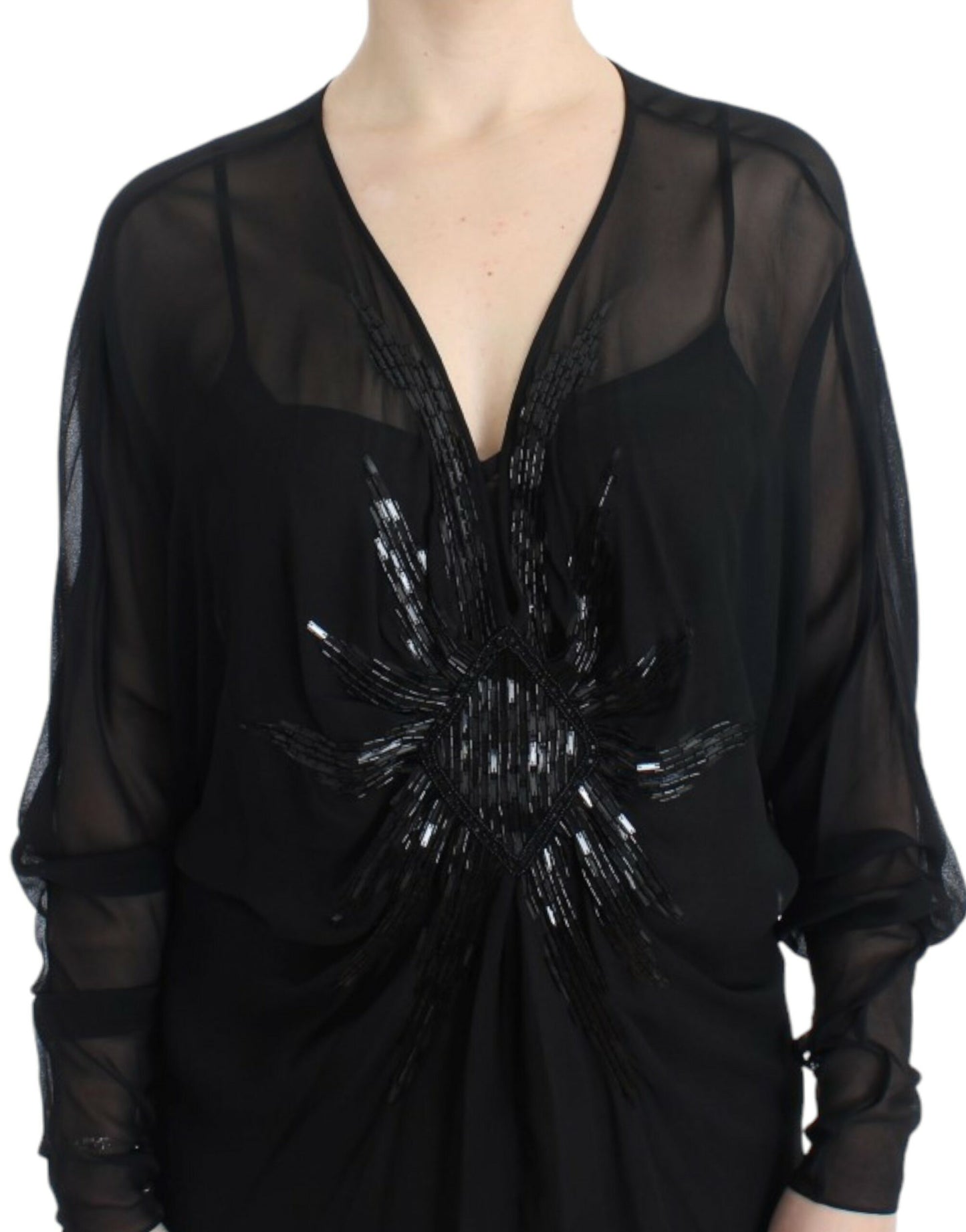 Cavalli Schwarzes langärmeliges Seidenkleid