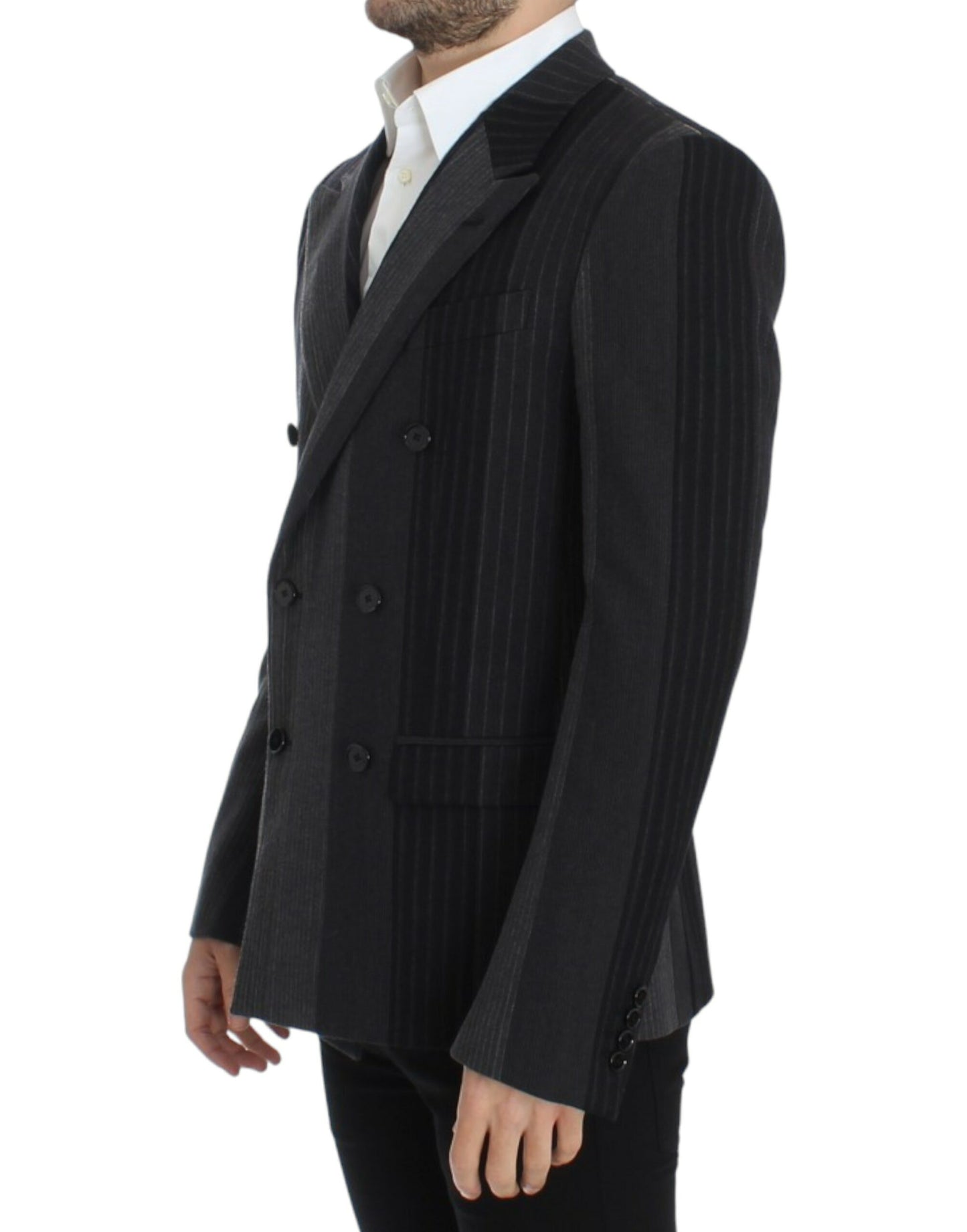 Dolce & Gabbana Grauer gestreifter Stretch-Blazer aus Wolle