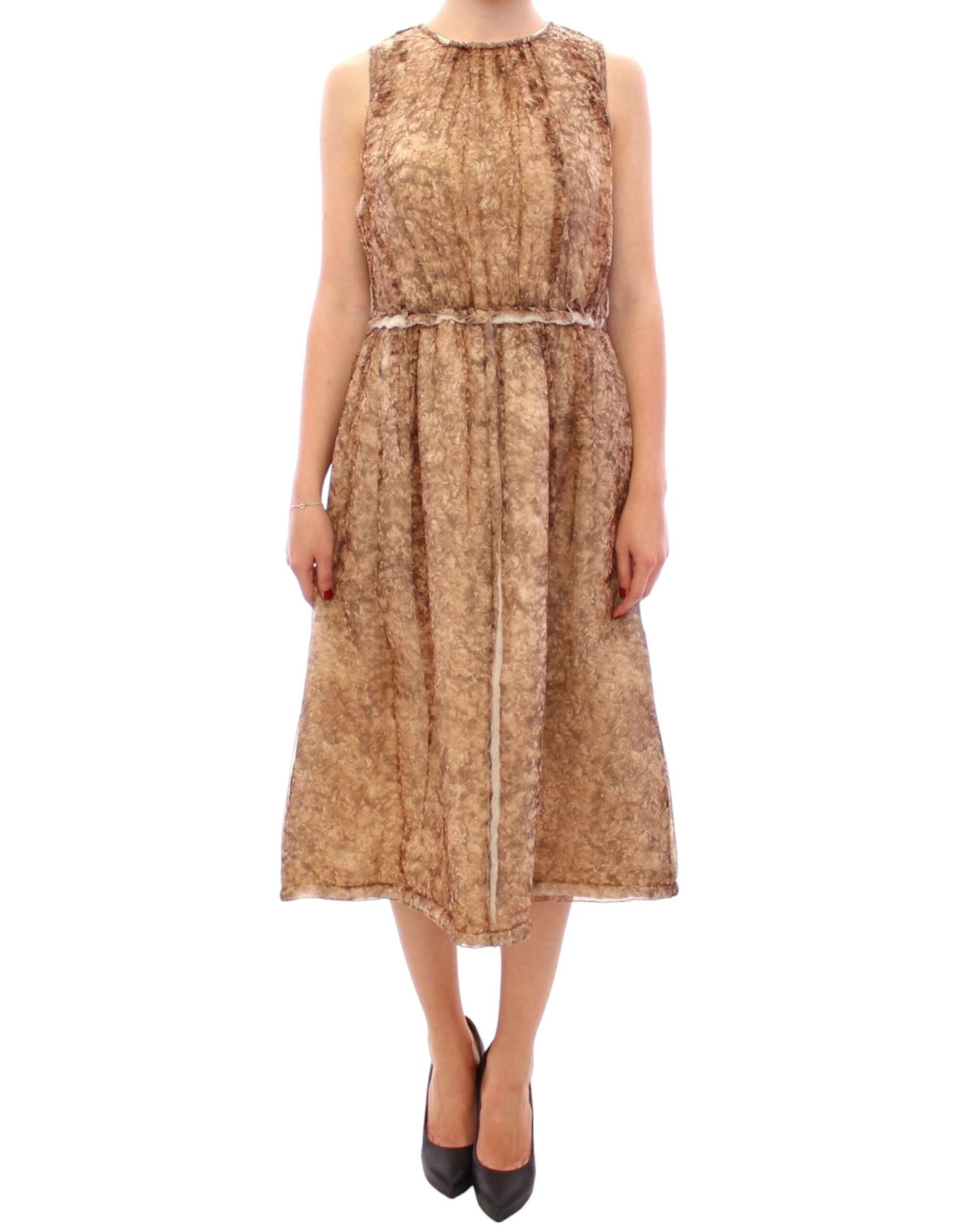 Dolce & Gabbana Braunes ärmelloses Seidenkleid