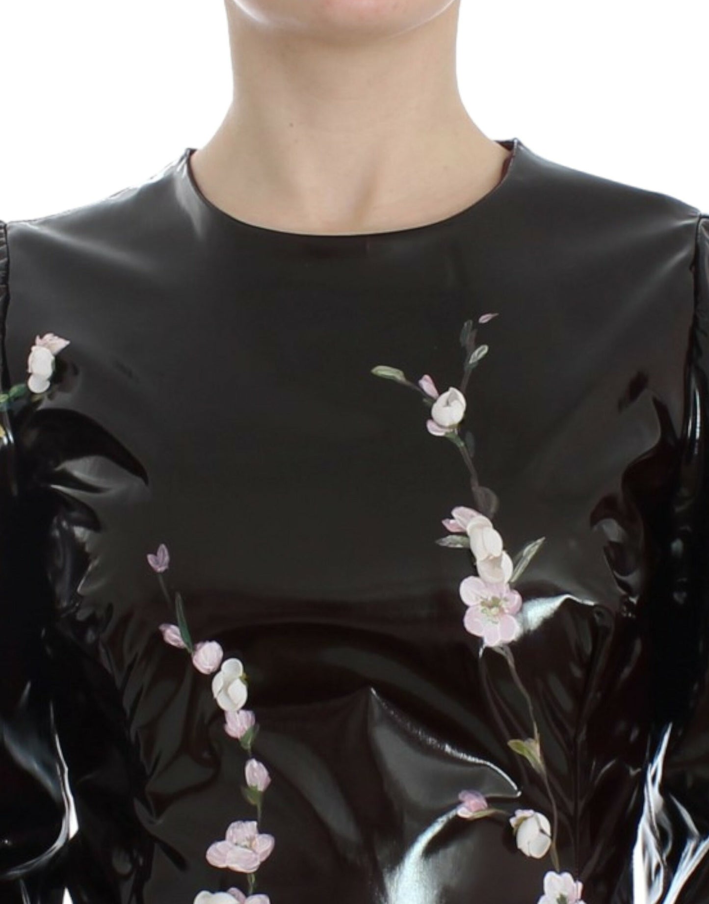 Dolce & Gabbana Schwarzes geblümtes 3/4-Ärmel-Etuikleid