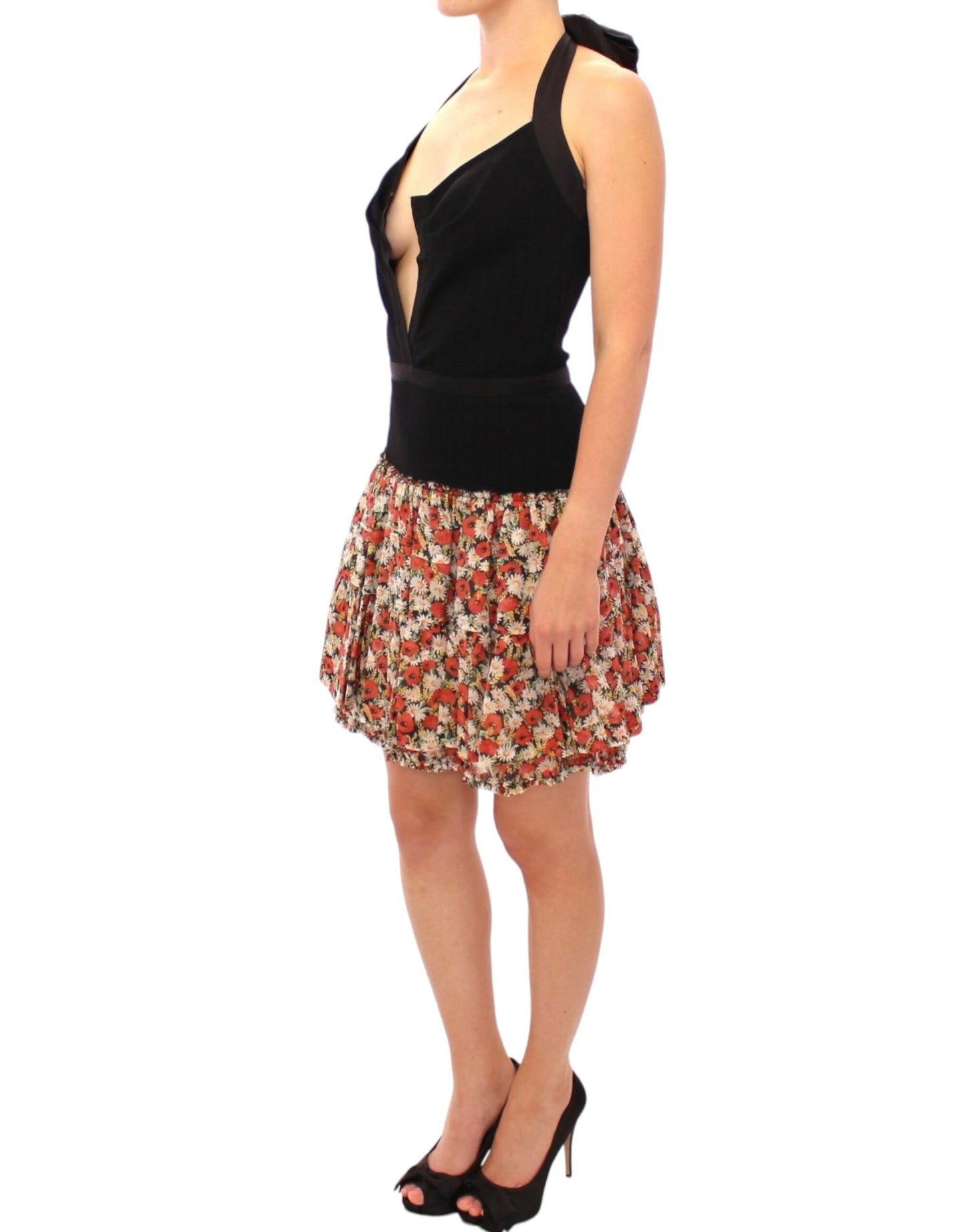 Dolce & Gabbana Multicolor geblümtes Kleid mit Neckholder-Ausschnitt